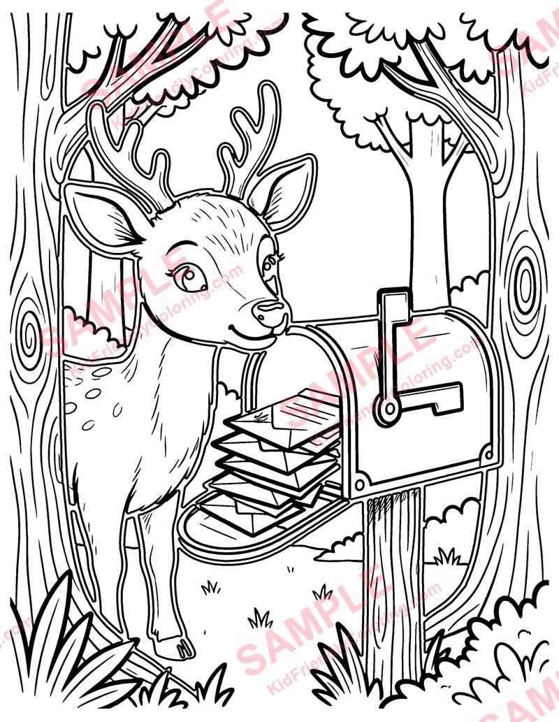 Deer at the Mailbox coloring page preview