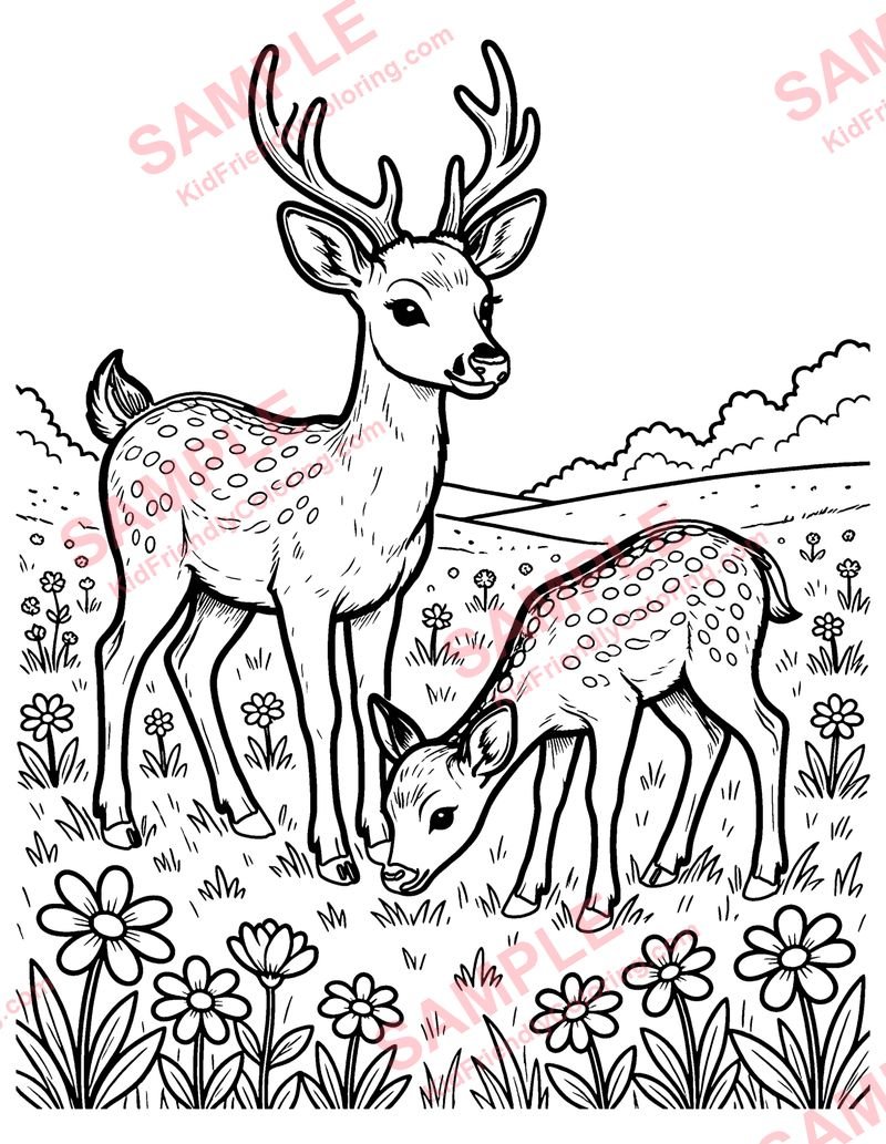 Deer in the Meadow coloring page preview