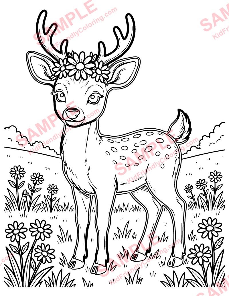 Deer with a Flower Crown coloring page preview