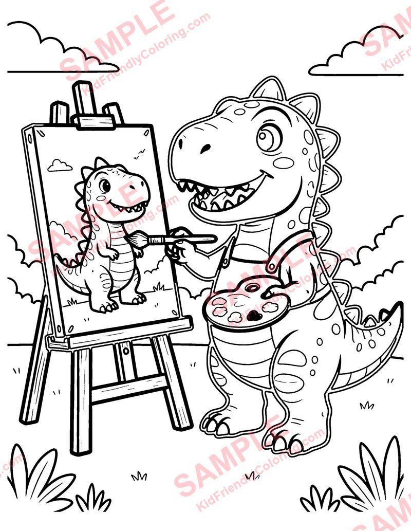 Dino Artist coloring page preview