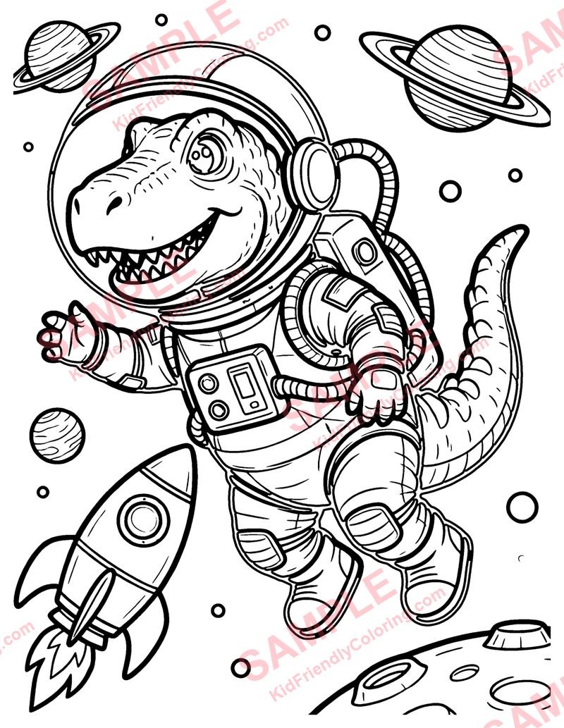 Dino Astronaut coloring page preview