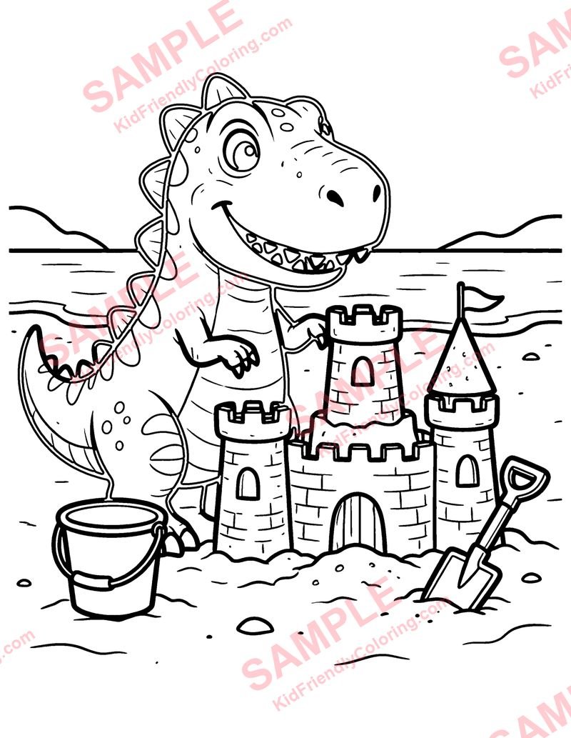 Dino at the Beach coloring page preview