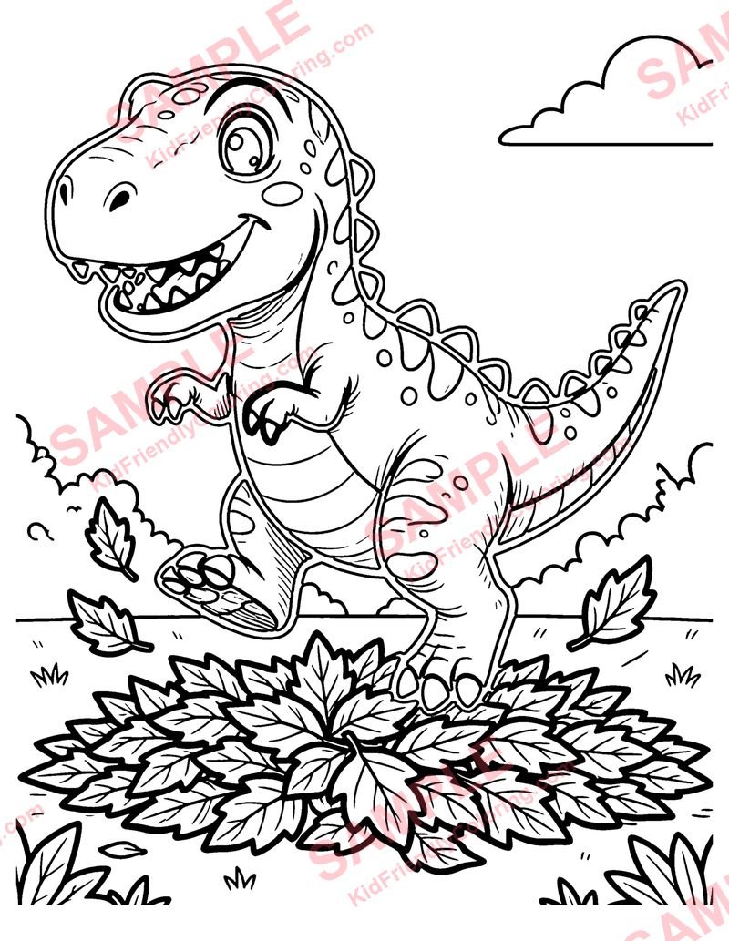 Dino Autumn coloring page preview