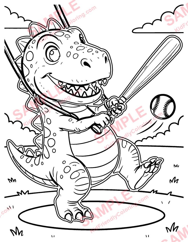 Dino Baseball coloring page preview