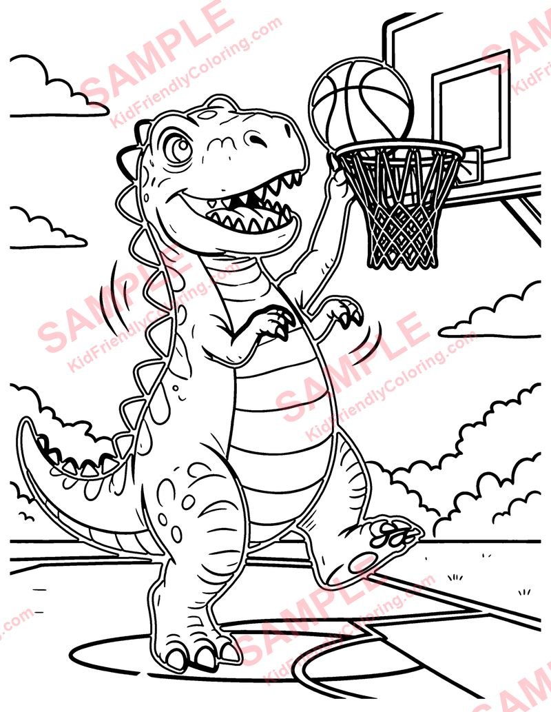 Dino Basketball coloring page preview