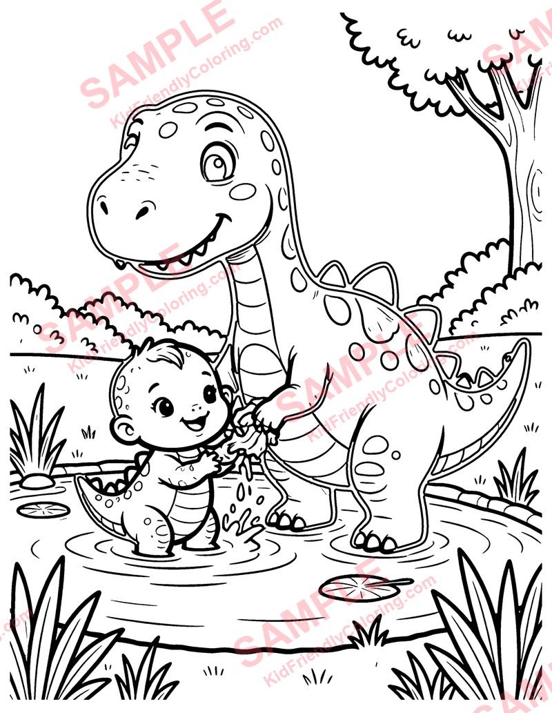 Dino Bath coloring page preview