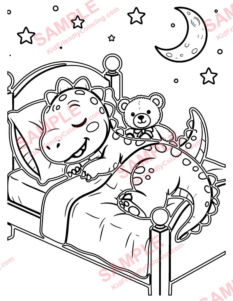 Dino Bedtime coloring page preview