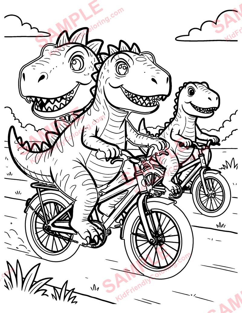 Dino Bike Race coloring page preview