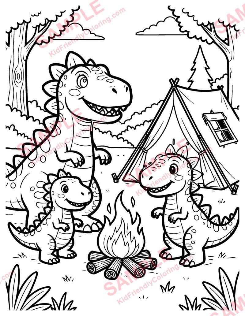 Dino Camping coloring page preview