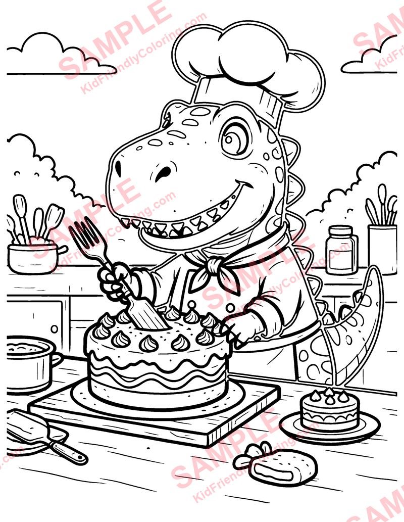 Dino Chef coloring page preview