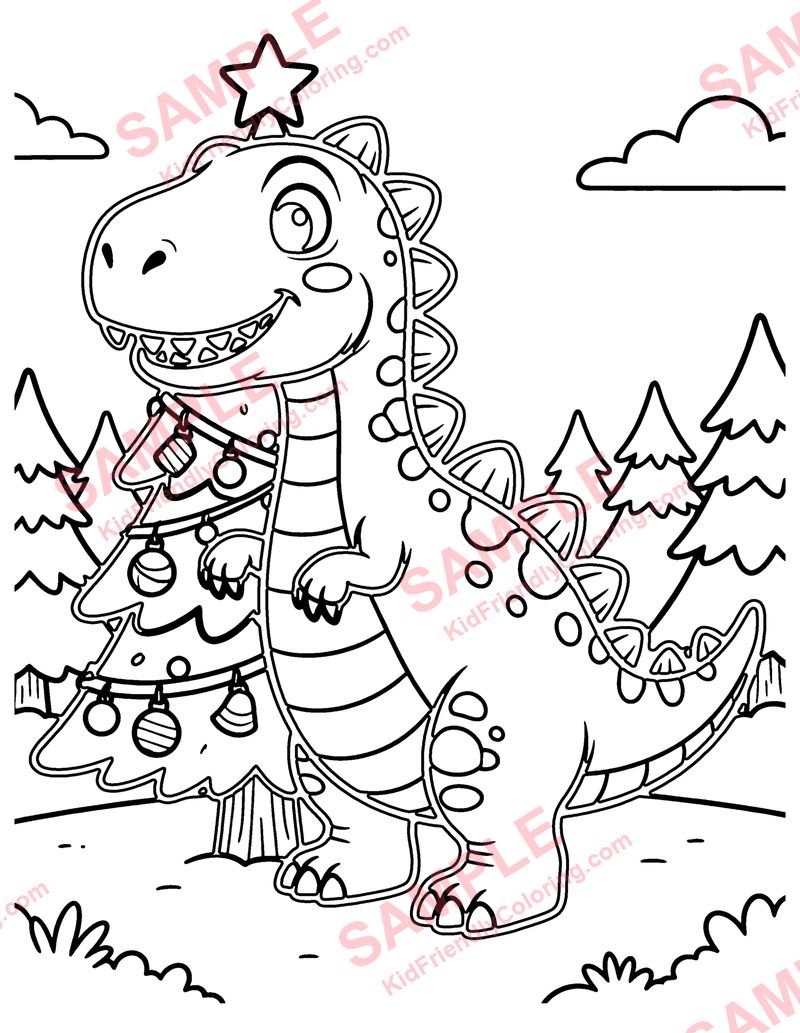 Dino Christmas coloring page preview