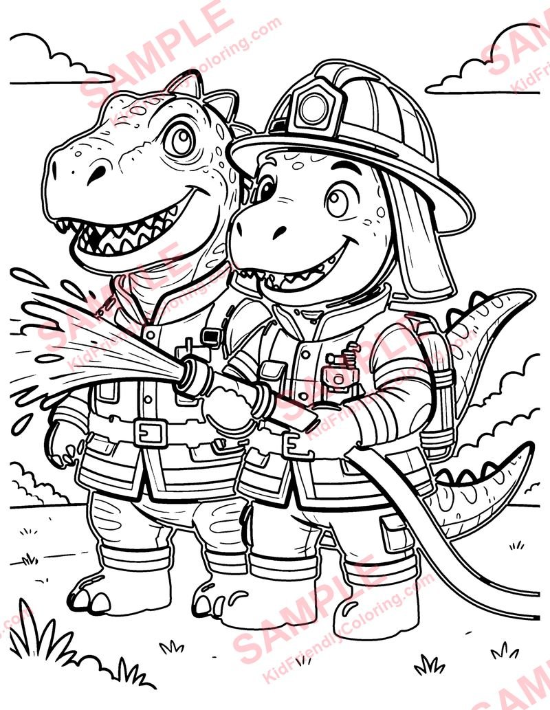 Dino Firefighter coloring page preview