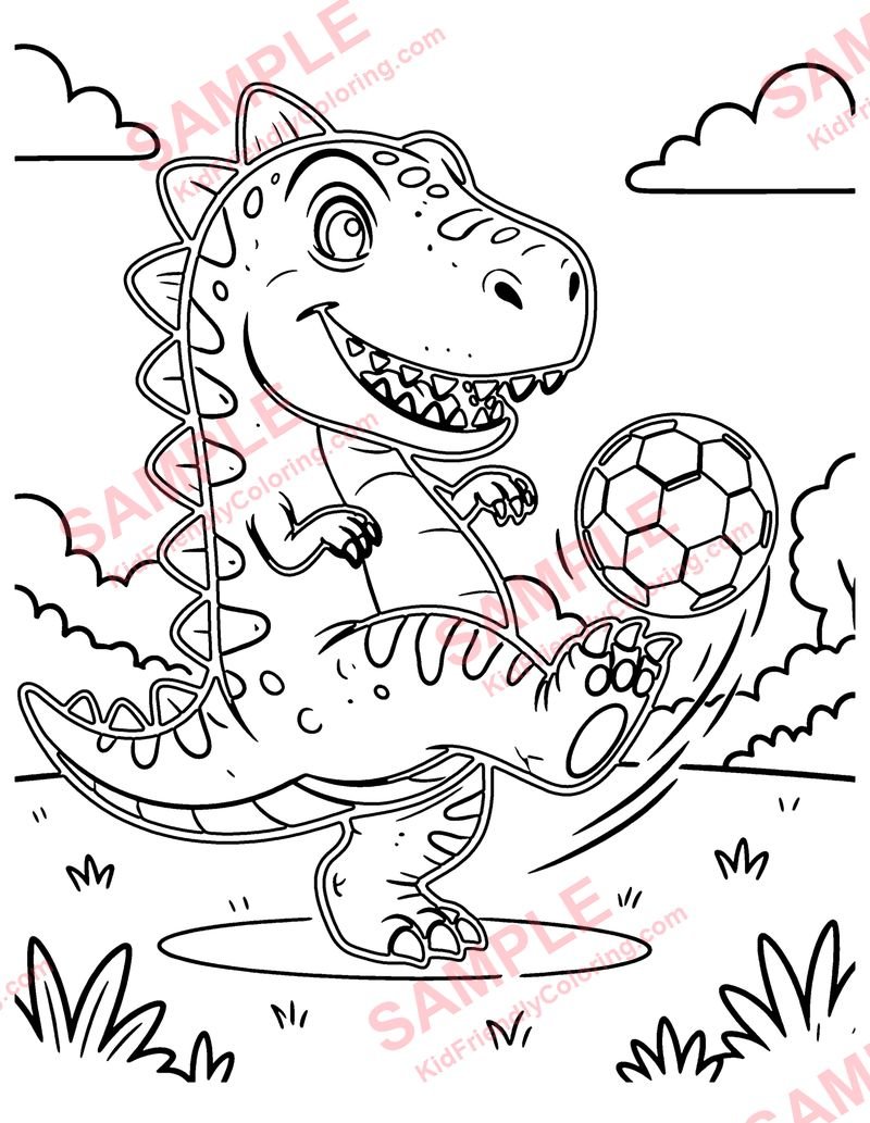 Dino Football coloring page preview
