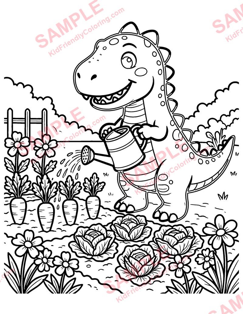 Dino Gardener coloring page preview