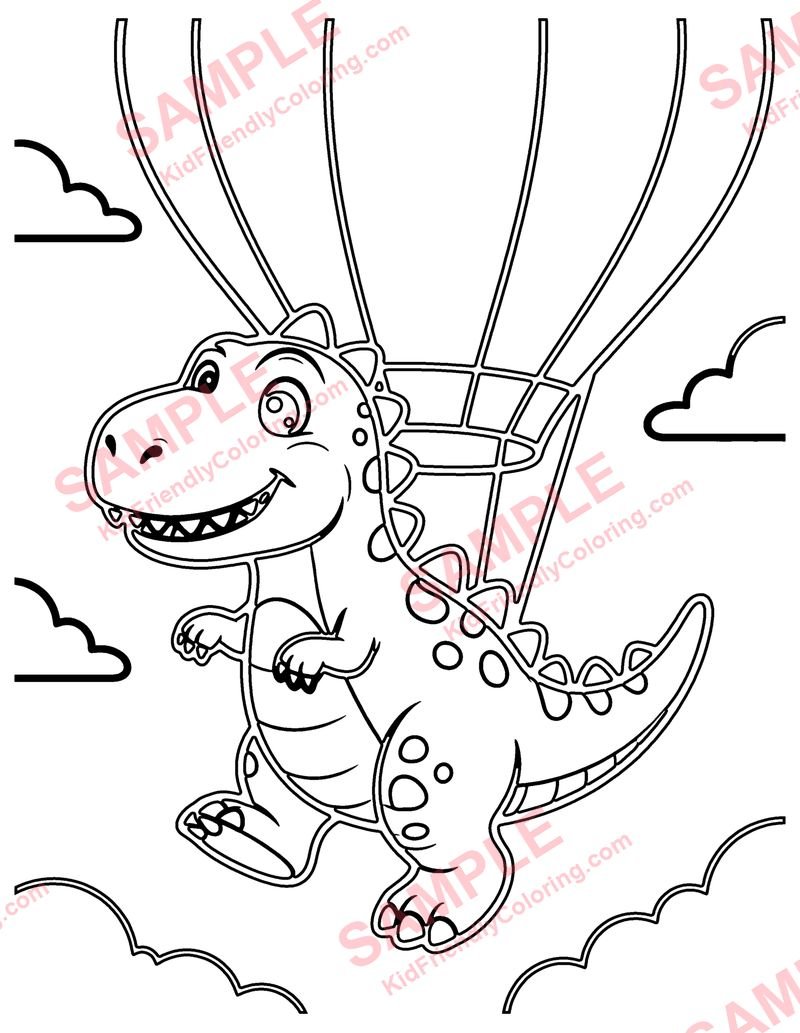 Dino Hot Air Balloon coloring page preview
