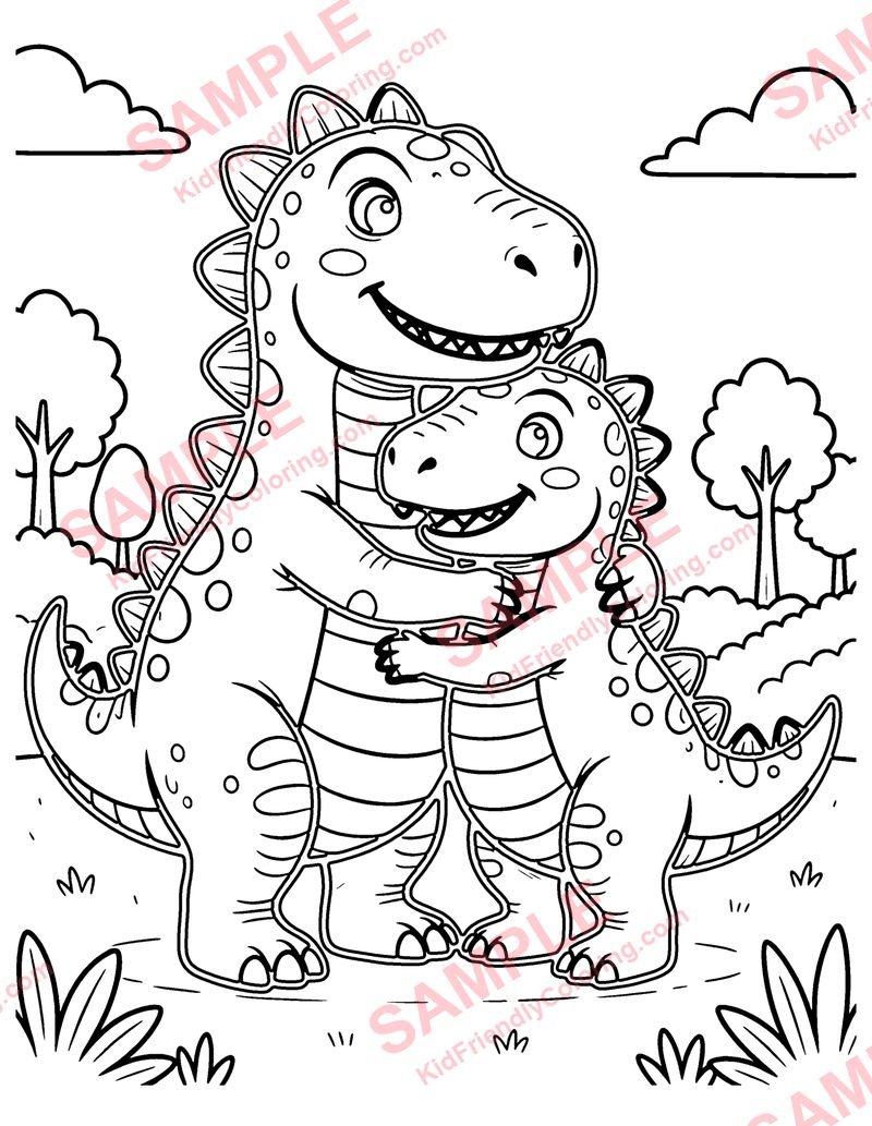 Dino Hugs coloring page preview
