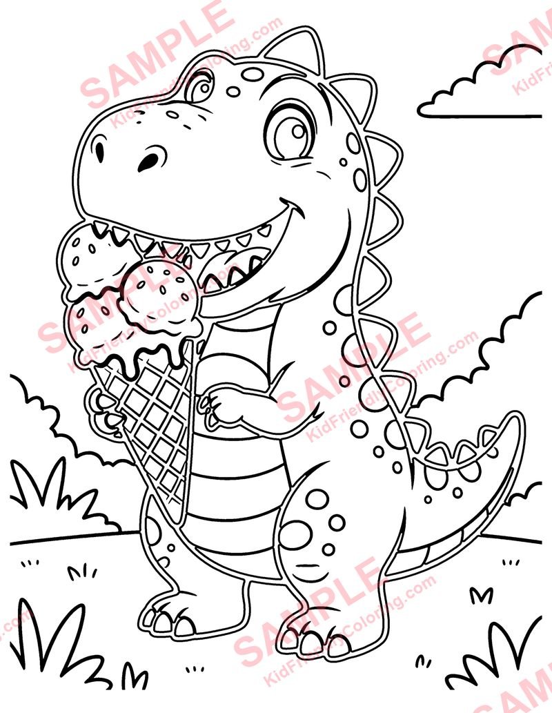 Dino Ice Cream coloring page preview