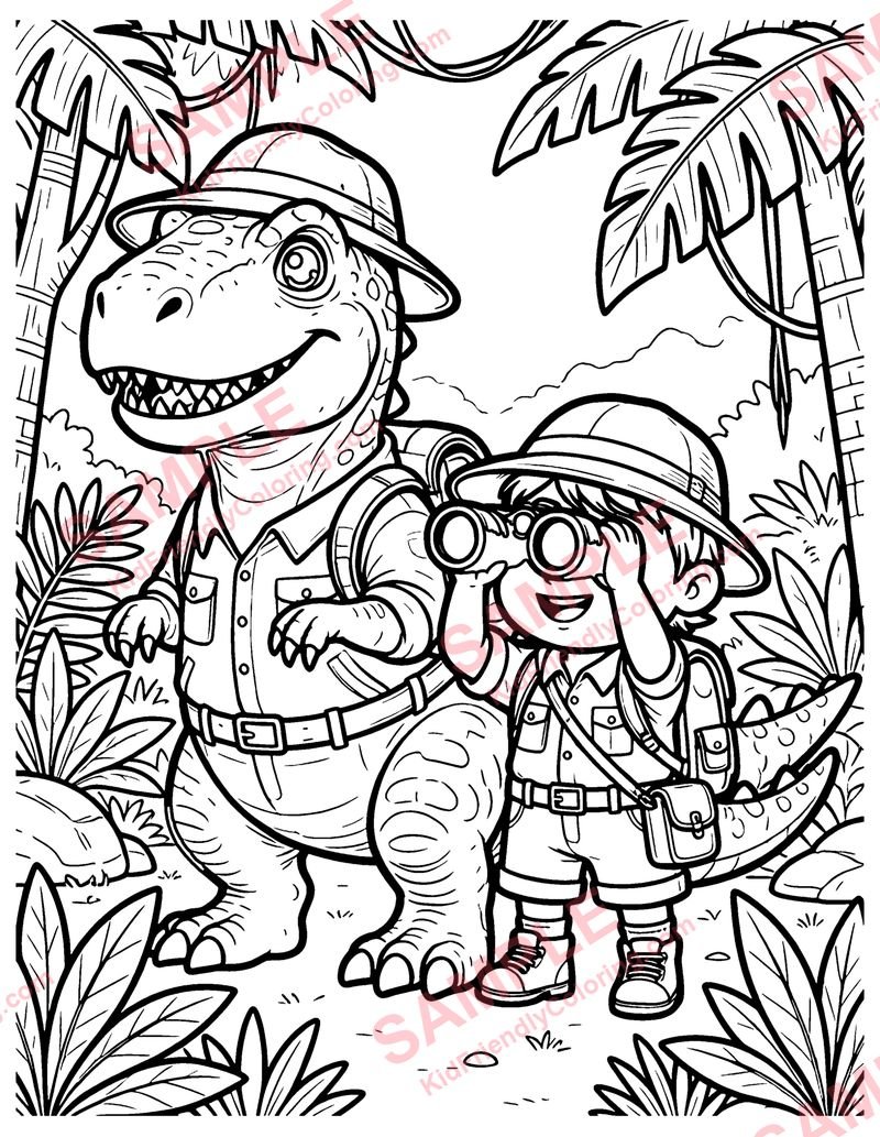 Dino Jungle Explorer coloring page preview