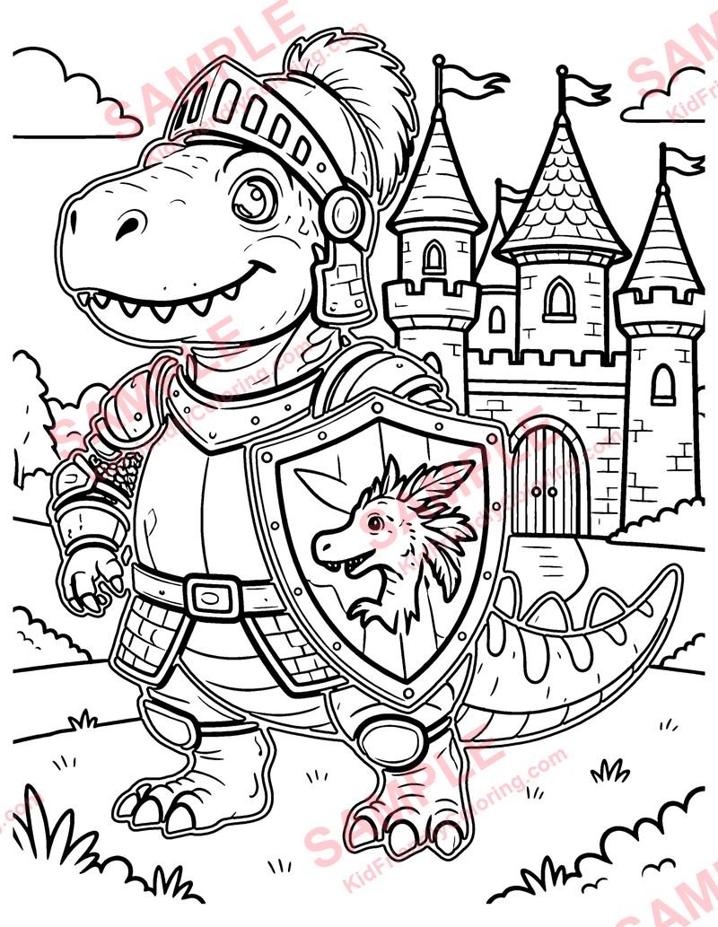 Dino Knight coloring page preview