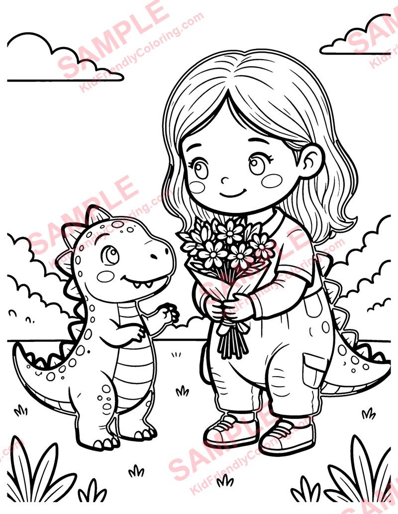 Dino Mother’s Day coloring page preview
