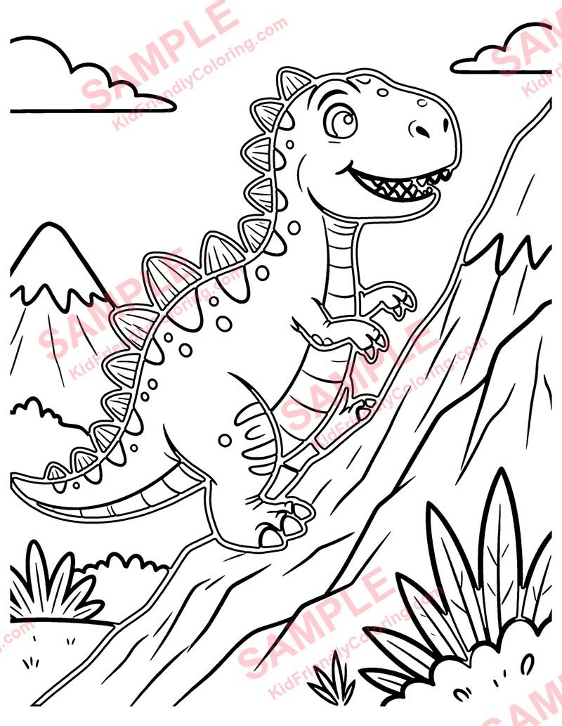 Dino Mountain Climb coloring page preview