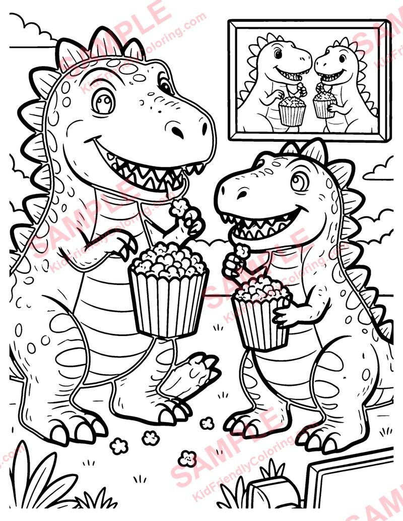 Dino Movie Night coloring page preview