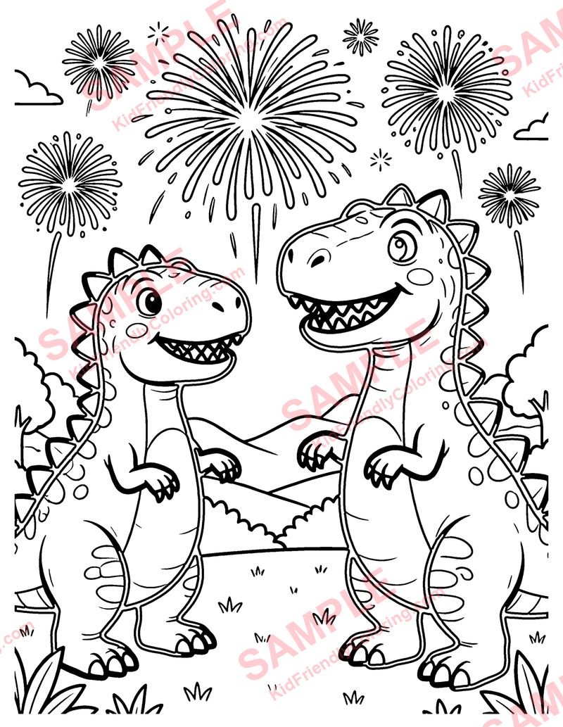 Dino New Year coloring page preview