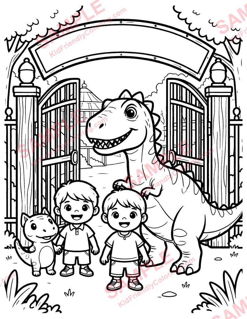 Dino Park Gates coloring page preview