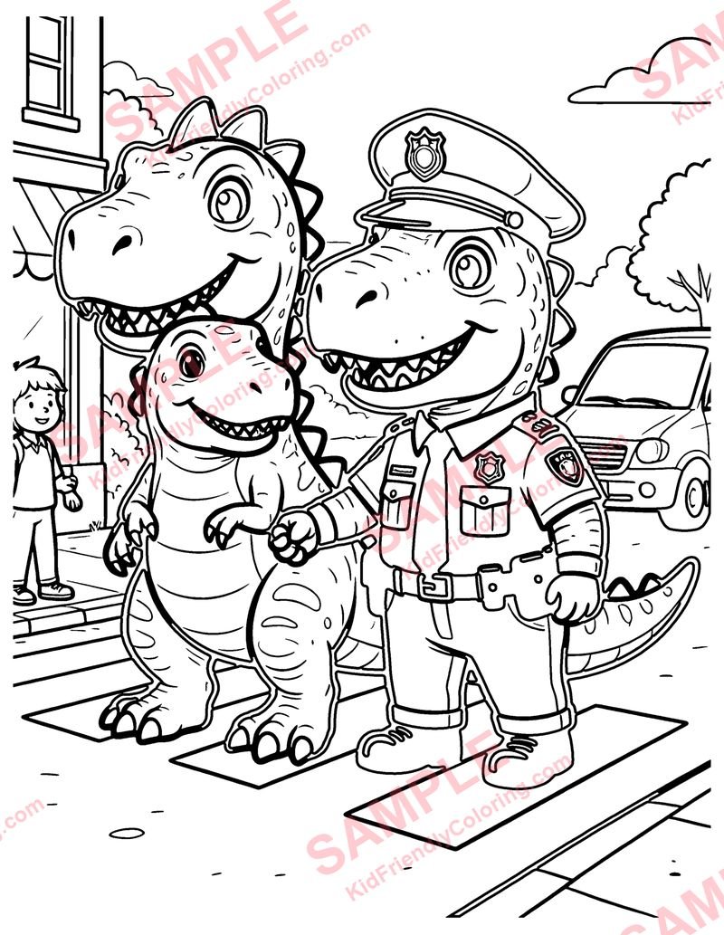 Dino Police Officer coloring page preview