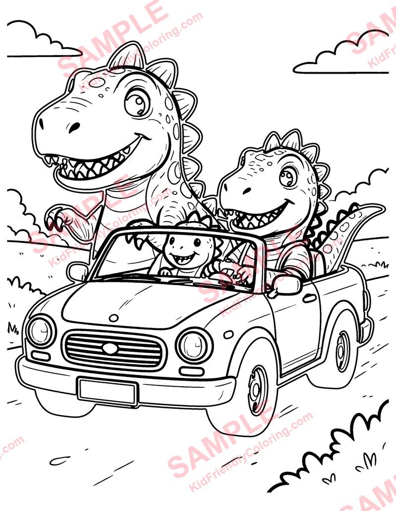 Dino Road Trip coloring page preview