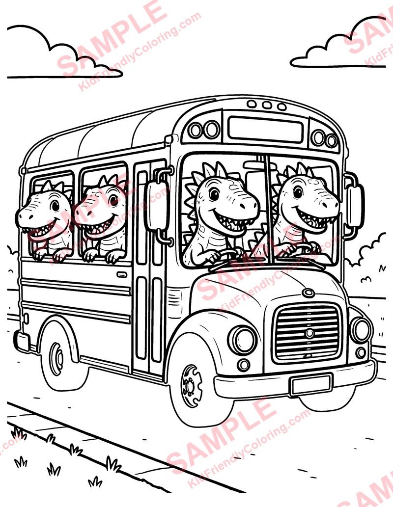 Dino School Bus coloring page preview
