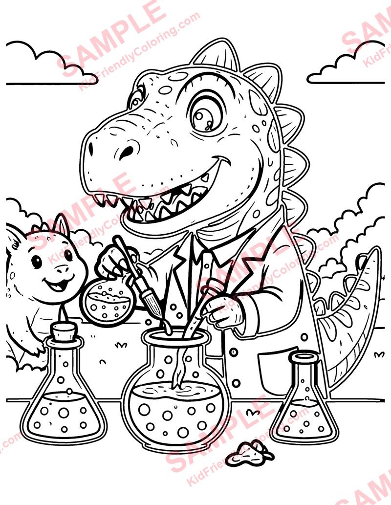 Dino Scientist coloring page preview