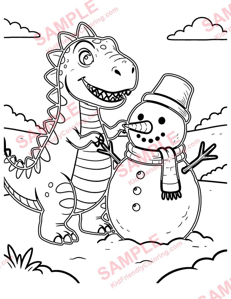 Dino Snowman coloring page preview