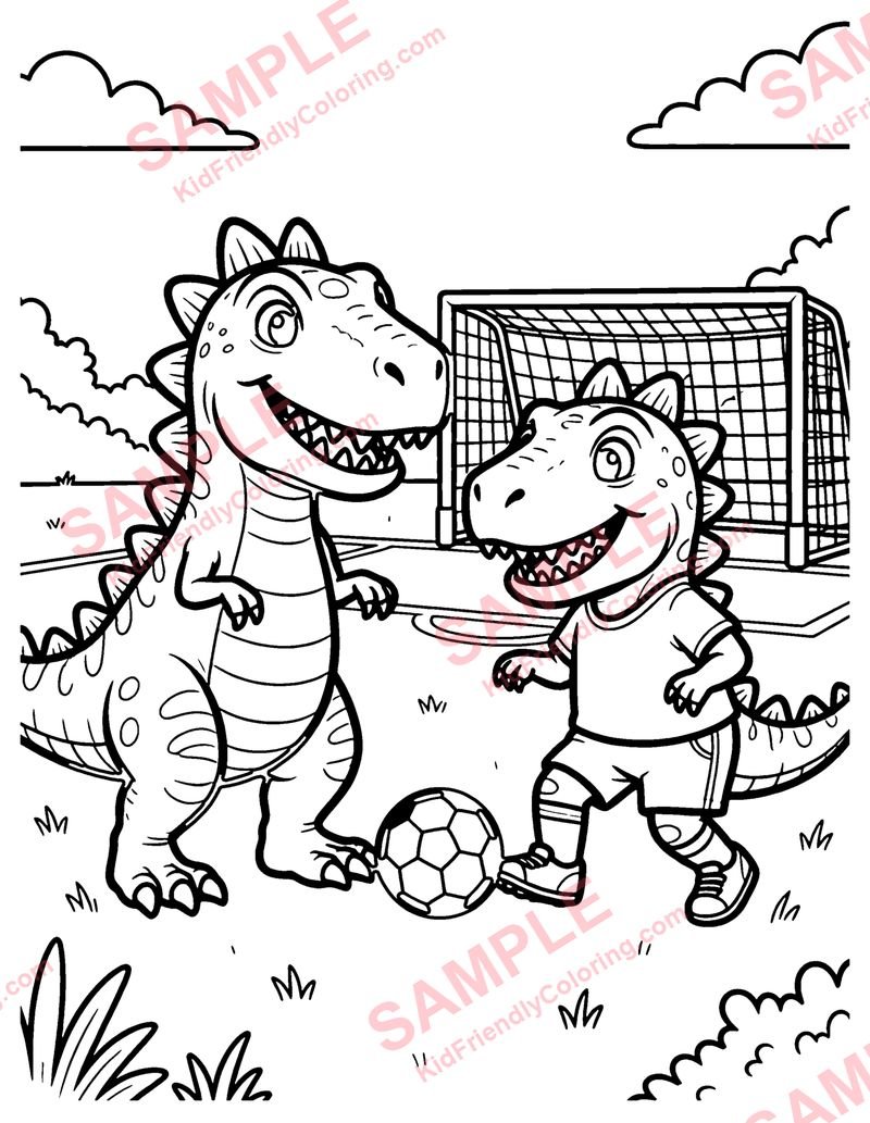 Dino Soccer coloring page preview