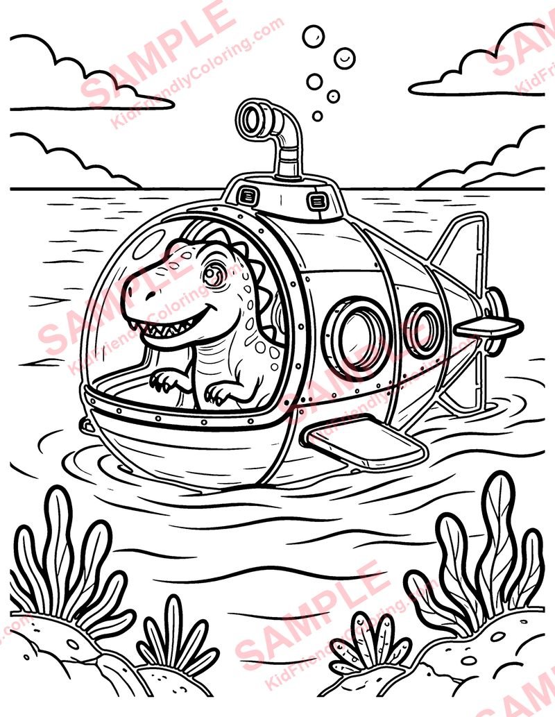 Dino Submarine coloring page preview