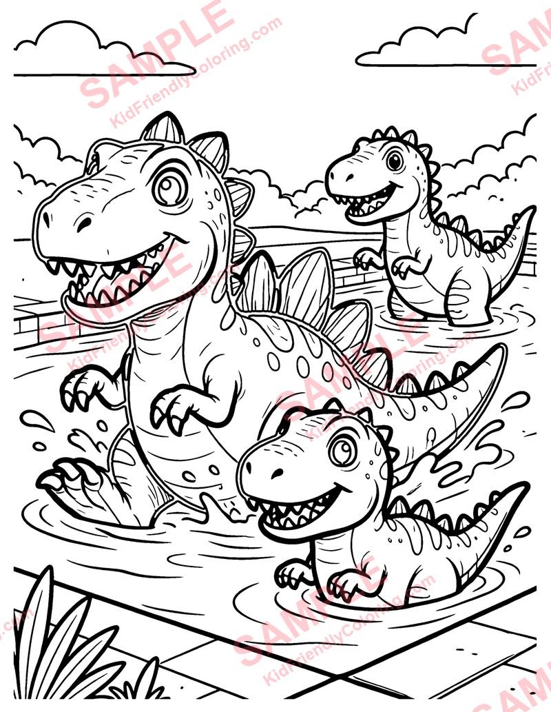 Dino Swimming coloring page preview