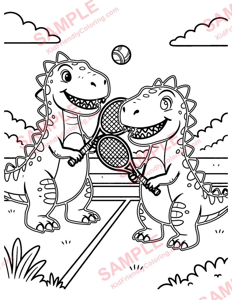 Dino Tennis coloring page preview