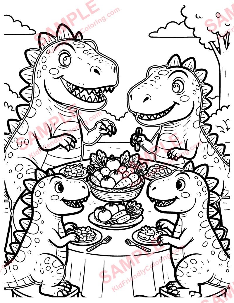 Dino Thanksgiving coloring page preview