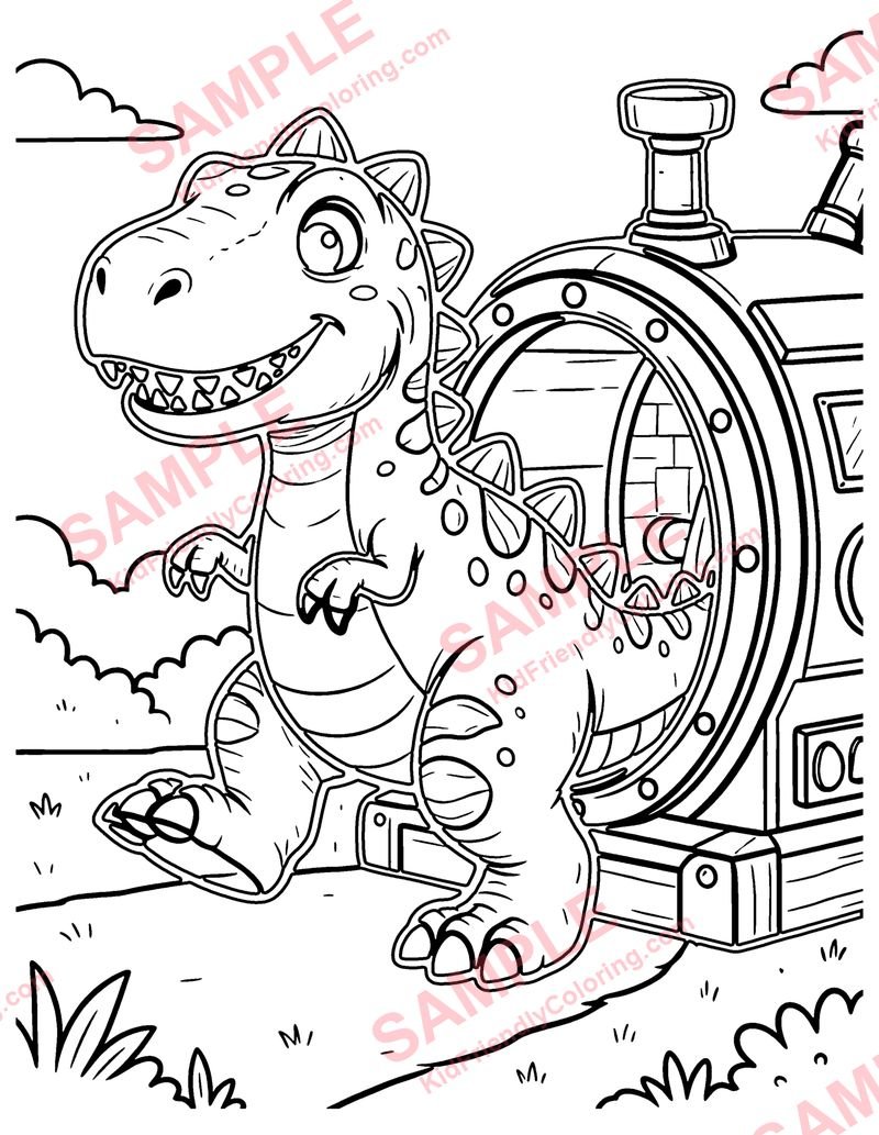 Dino Time Machine coloring page preview