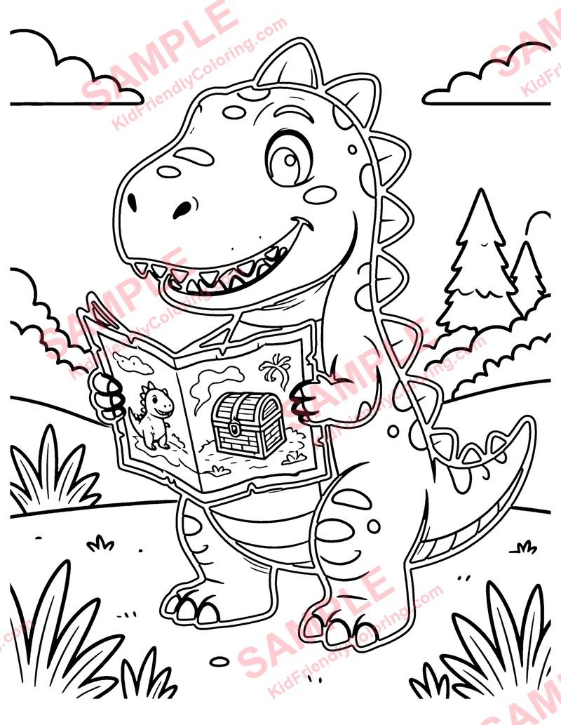 Dino Treasure Map coloring page preview