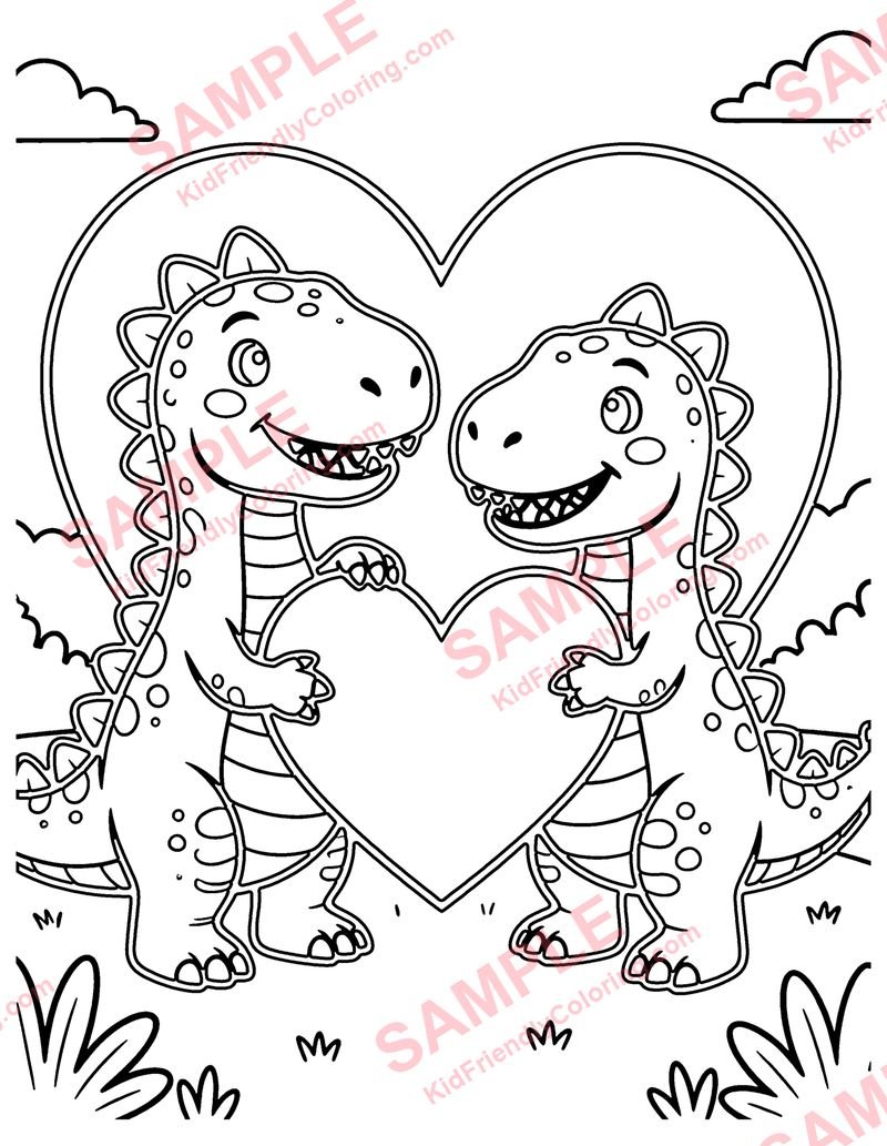 Dino Valentine coloring page preview