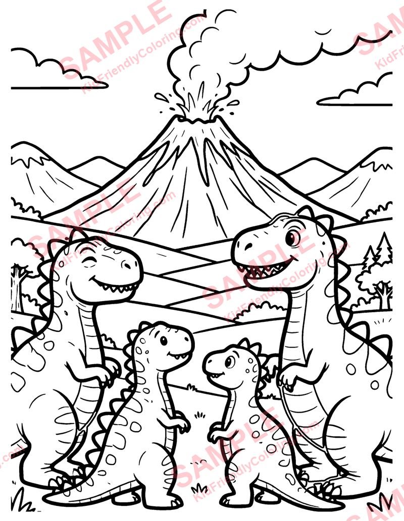 Dino Volcano coloring page preview