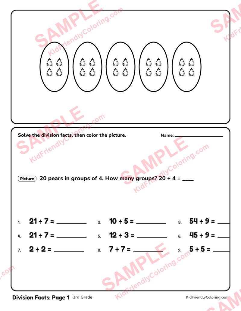 Division Facts: Page 1 coloring page preview