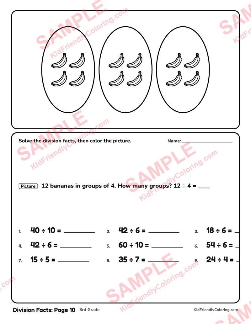 Division Facts: Page 10 coloring page preview