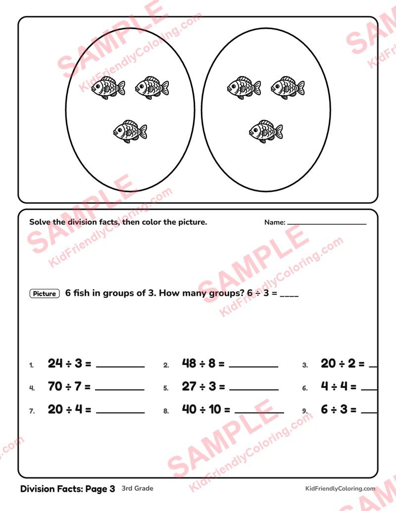 Division Facts: Page 3 coloring page preview
