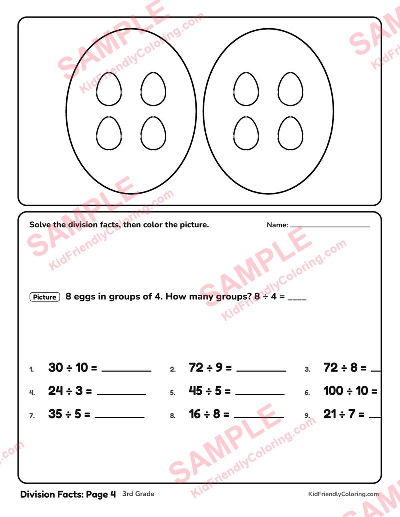 Division Facts: Page 4 coloring page preview