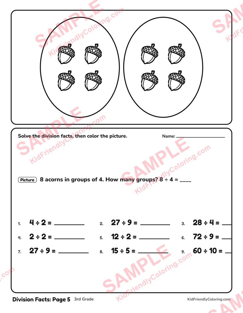 Division Facts: Page 5 coloring page preview