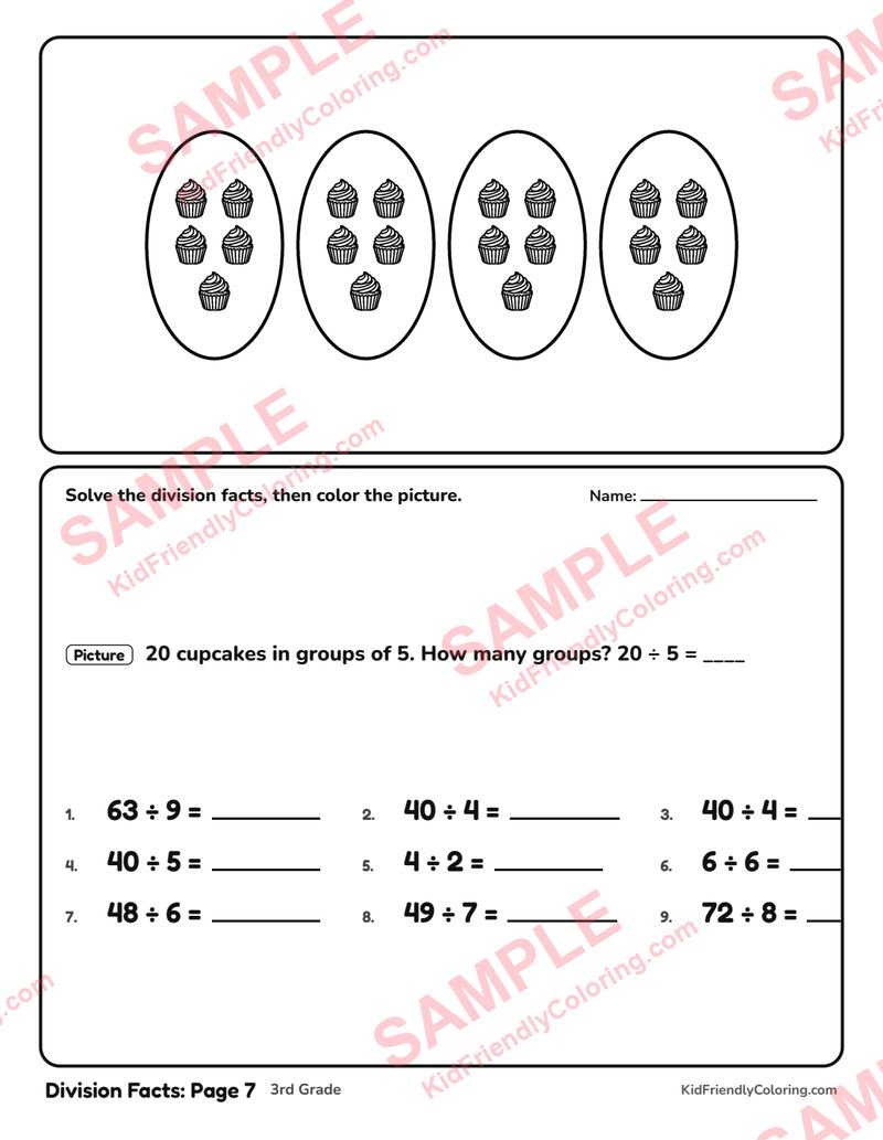Division Facts: Page 7 coloring page preview