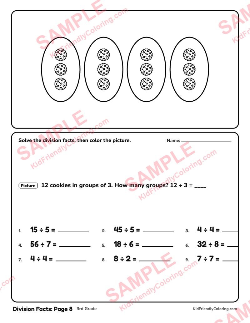 Division Facts: Page 8 coloring page preview