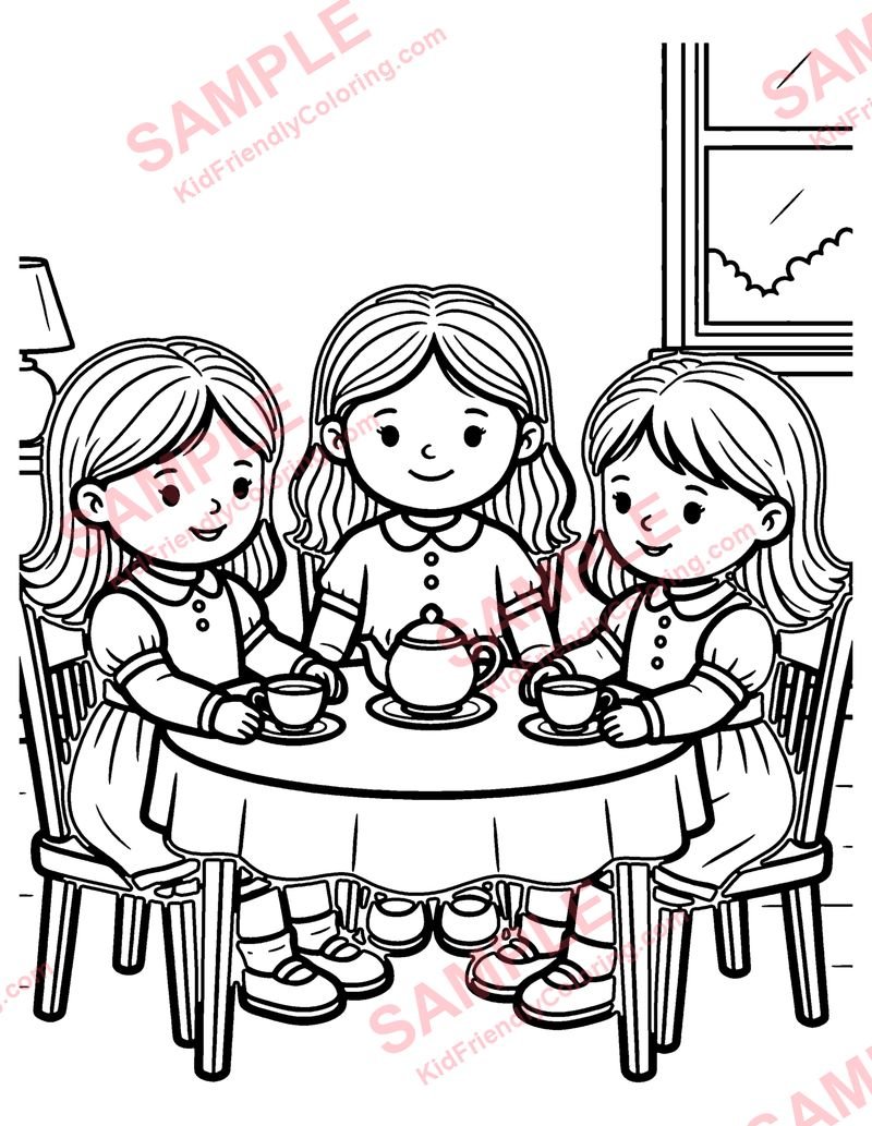 Doll Tea Party coloring page preview